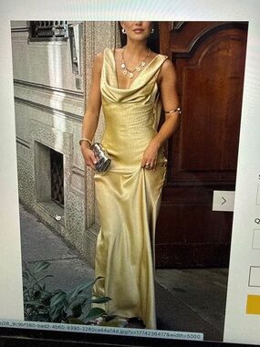 Elegant Gold Cowl Neck Satin Evening Dress